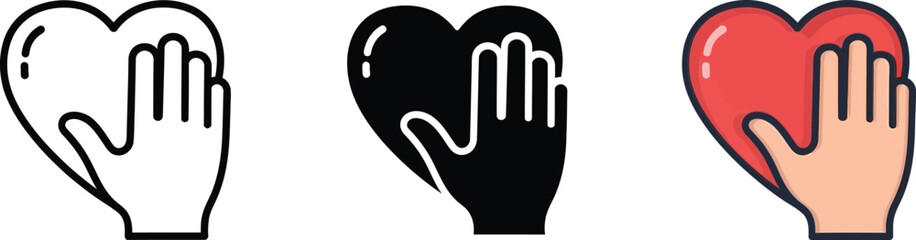 Valentine's day Heart icons with hand gesture for love and protection