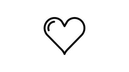 Black outline heart symbol isolated on a transparent background