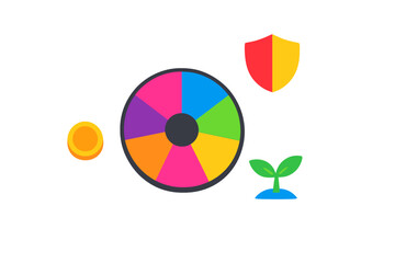 Obraz premium Spinning wheel with icons representing business growth and protection