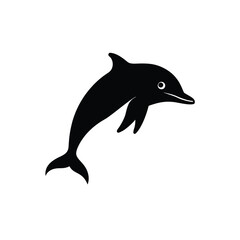 Fototapeta premium Playful Dolphin Silhouette Vector Illustration, Aquatic Marine Mammal Graphic on White Background