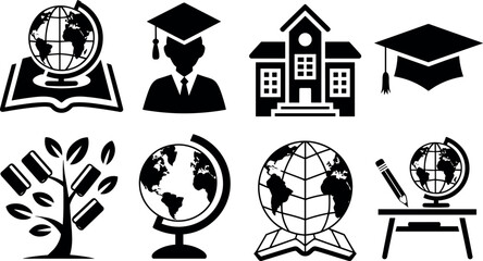Education icons representing global learning and academic excellence worldwide