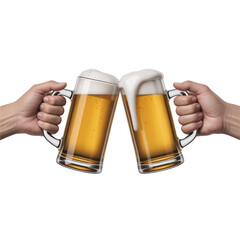 Two Hands Clinking Beer Mugs With Golden Lager And Foam Isolated On Black Background Celebration Concept