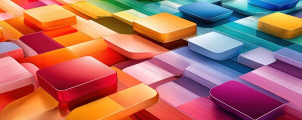 Vibrant abstract blocks and tiles in rainbow colors for tech design and modern art visuals