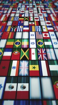 All Countries Of The World Flags Vertical Background
Animation of a vertical design abstract 3d background with international world flags icons mosaic shifting and speed effect along with depth of blu