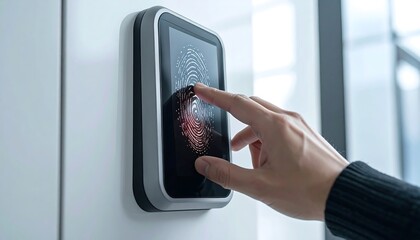 Biometric Access Control: A modern security system employs a fingerprint scanner to grant or deny access, symbolizing the essence of security and advanced identification technology.