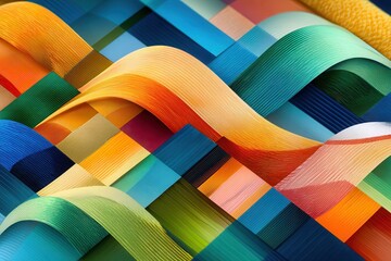 Colorful woven ribbons form vibrant abstract pattern and dynamic textures in a bright multicolor design