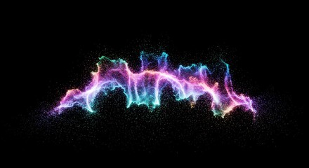 Vibrant stream of glowing particles flows across the dark background space