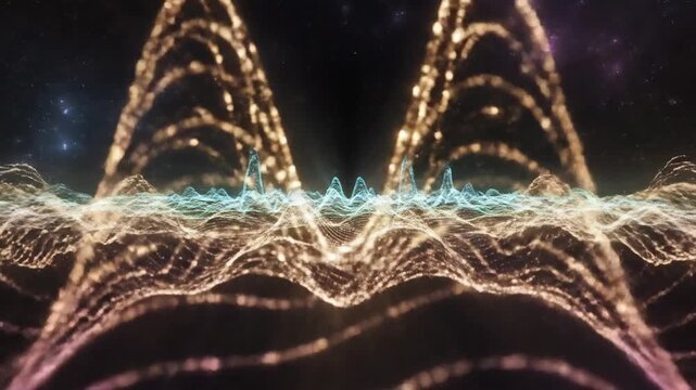 Abstract digital waveform data visualization with light effects