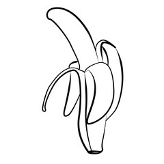 Stylized banana peel line art illustration. Hand-drawn sketch with uneven contour, minimal outline style suitable for icons, coloring pages, infographics and templates.