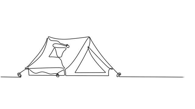 Self drawing line animation tourist tent continuous one single line drawn concept video, Full length animation, World, family adventure camping scene. tent camping in outdoor travel animated self draw