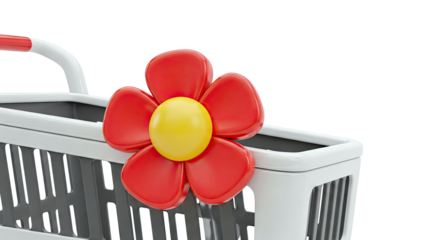 Red Flower on a Shopping Cart