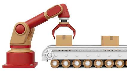 Robotic Arm Moving Boxes on a Conveyor Belt