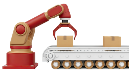 Robotic Arm Moving Boxes on a Conveyor Belt