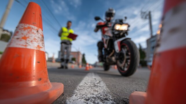 C&ocirc;nes de signalisation orange d&eacute;limitant une zone de d'exercices routiers