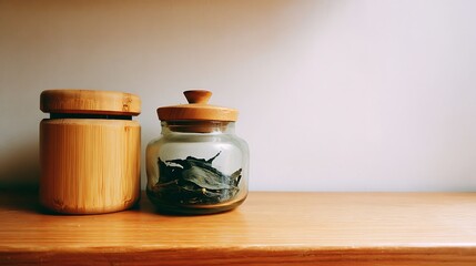 Glass Tea Bottle Mockup with Wooden Accents