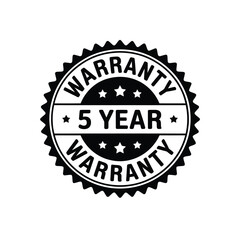 Obraz premium Black and white warranty seal with five year guarantee displayed prominently