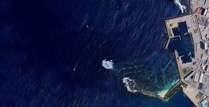 Aerial View of American Village and Coastline in Chatan, Okinawa, Japan