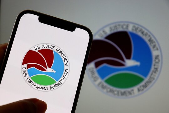 Salvador, Brazil - January 15, 2026: The Drug Enforcement Administration (DEA) logo displayed on a smartphone screen. USA DEA logo. US Justice Department. 