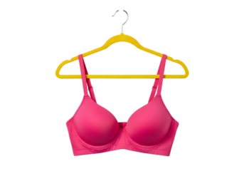 Pink Bra on Yellow Hanger isolated on a transparent background