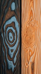 Naklejka premium Textured Wooden Planks with Peeling Turquoise and Orange Paint