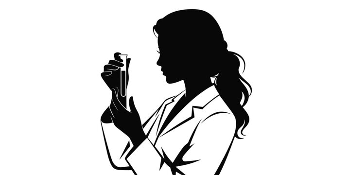 Silhouette of female scientist analyzing sample in test tube medical research in laboratory setting for pharmaceutical industry vaccine discovery healthcare innovation science and chemical engineering