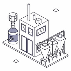 Naklejka premium Isometric view of futuristic micro factory with recycling units and industrial equipment