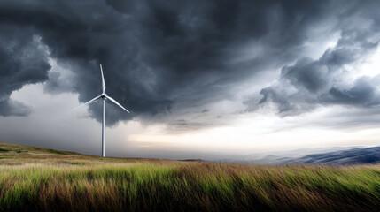 Obraz premium Wind turbines in a rural field on a summer day. The concept of an alternative energy source, energy saving, and careful attitude towards our planet Earth