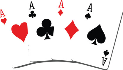 Four Aces Playing Cards Illustration Poker Hand Casino Gambling Luck Winning Strategy Game Concept White Background Hearts Clubs Diamonds Spades Risk Entertainment Success Competition Chance Recreatio