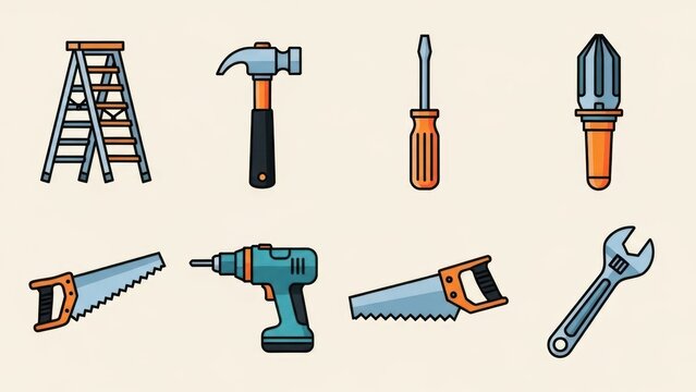 Set of various hand tools for construction and repair illustration