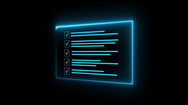 Fast checklist and clipboard task management.Business productivity checklist and filling survey form online. Motion graphics of business document concept. 3d