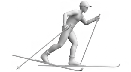 Monochrome skier in action skiing sports isolated on a transparent background