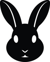 Minimalist black rabbit head silhouette with long ears and cute face adorable animal vector illustration for easter designs spring holiday celebration children's book graphic element farm animal pet s