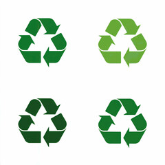 Obraz premium Four green recycling symbols with varied arrow styles on white background representing sustainability
