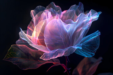 Obraz premium Ethereal digital artwork of a glowing translucent rose with soft light and vivid details