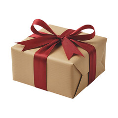 Obraz premium Brown Gift Box With Red Ribbon Bow Isolated On Transparent Background