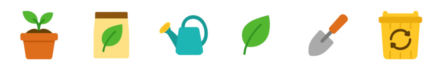 Various gardening and ecology tools, plants, and recycling elements are essential for promoting environmental sustainability and green living.