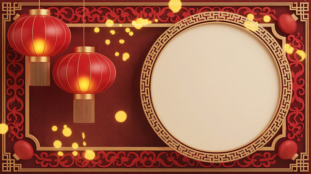 traditional chinese new year decorative frame with red lanterns and golden accents background high quality professional detailed