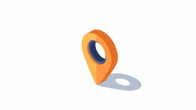 Isometric map pin icon, orange, blue, and shadow