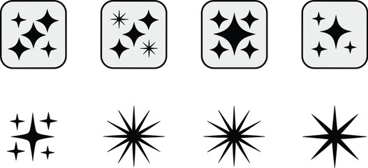 Sparkling Star Icons Collection Shining Brightly Starbursts and Twinkling Stars Celebration Symbols Vector Design Elements for Festive Occasions Graphic Design Projects Creative Artwork and Decorative