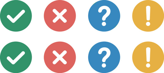 Check Mark Cross Question Exclamation Icons in Modern Style Confirm Reject Doubt Important Symbols Graphic Design Website User Interface Elements for Mobile App Development Feedback Forms Surveys Quiz