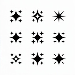 3x3 grid of black sparkle icons with varied twinkle shapes on white background