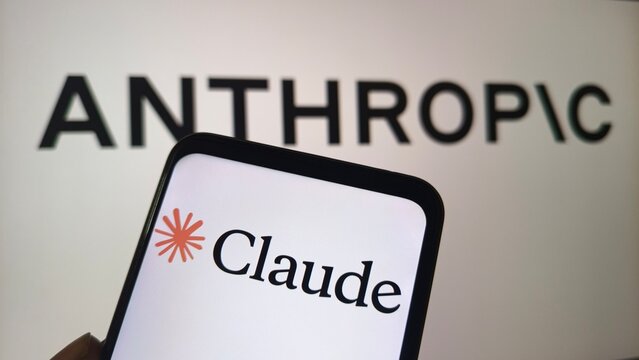 Smartphone displaying Claude app logo with Anthropic brand name