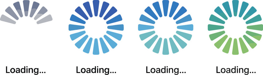 Fototapeta premium Circular loading animation icons showing progress bar on white background for website development application interface design user experience data transfer process system update indicator technology