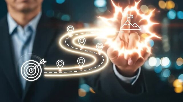 Businessman interacting with a digital roadmap to success and goal achievement