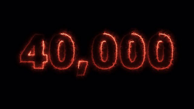 Number 40,000 Text Animation with Transparent Background, Glowing Outline Numeric Typography, Number fourty thousand Animation in 4K.