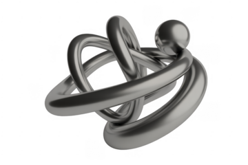 Metallic silver sculpture with rings metallic sculpture isolated on a transparent background