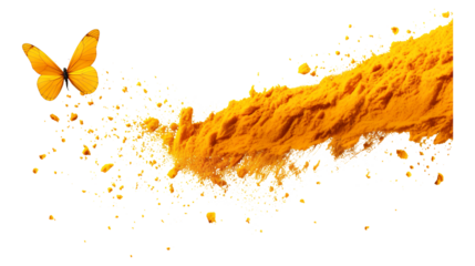 Yellow powder splash explosion isolated on transparent background Remove png, Clipping Path, pen tool