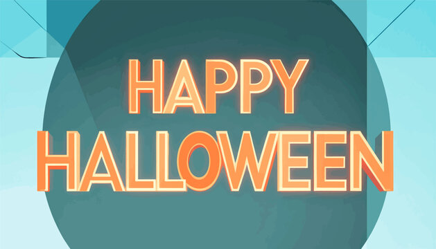 Happy Halloween" text glows in orange against a teal and light blue geometric background