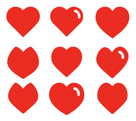 Creative Red Heart Symbol Set with Various Artistic Shapes Including Shiny and Minimalist Designs, Ideal for Professional Wedding Invitations, Greeting Cards and Social Media Marketing