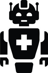 Obraz premium Medical Robot Icon with Plus Sign on Chest healthcare symbol